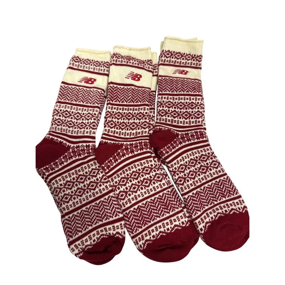 New Balance Socks Men's Holiday Red White Nordic Crew 3 Pack Medium Large NEW